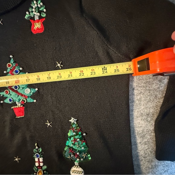 Vtg Christmas Sweater women's 2X Turtle Neck Embroidered Festive Trees Stars - Picture 8 of 11